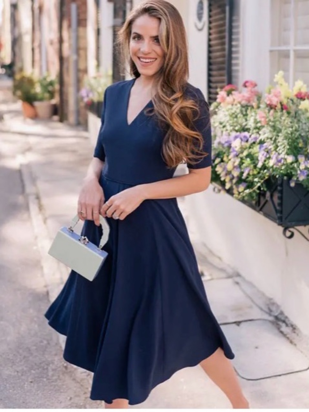 Gal Meets Glam Collection Edith City Fit and Flare Dress Navy